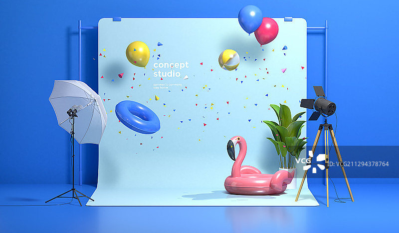 带设备的彩色3D渲染工作室图片素材