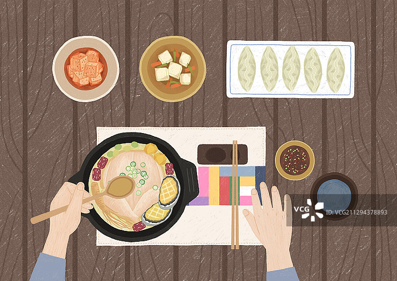 美味亚洲美食扁平风俯视插画003图片素材