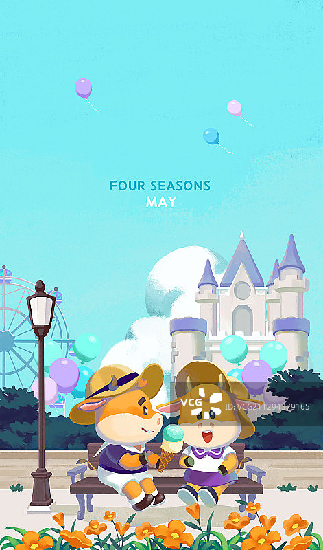 五月份的牛形象日历插画图片素材