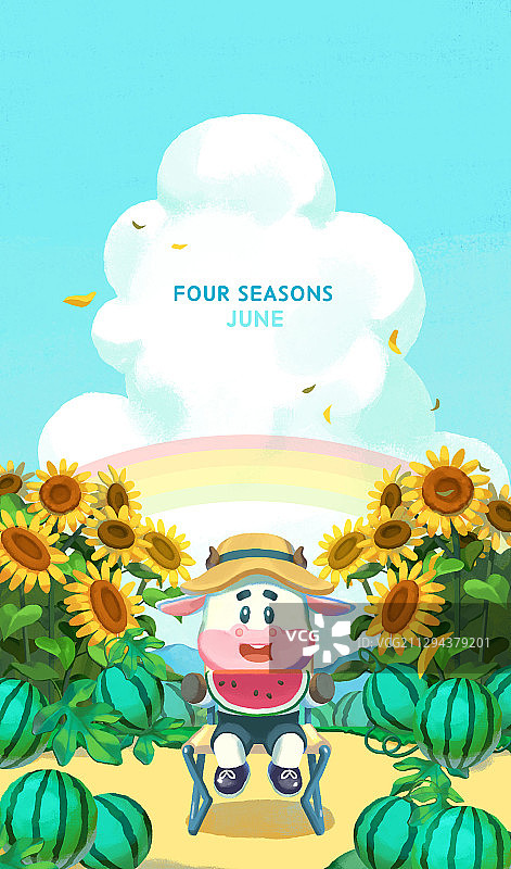 六月牛卡通日历插画图片素材