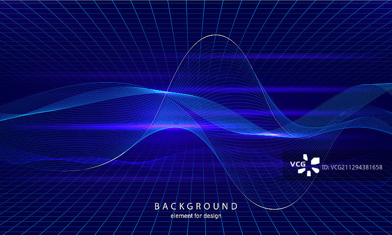 带有透视网格的抽象波浪元素图片素材