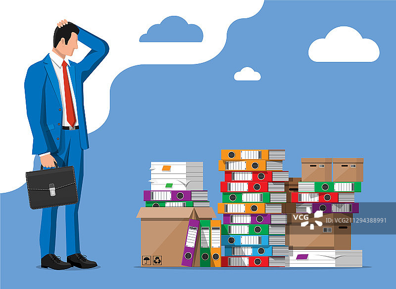 商人和成堆的文件夹文件图片素材