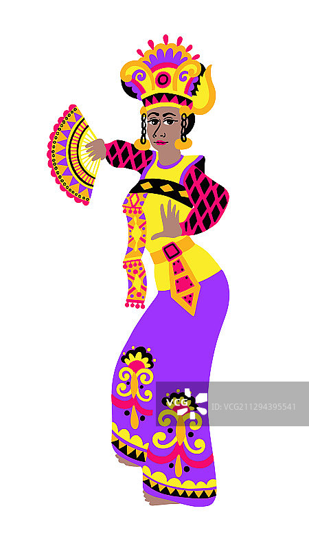 扁平风格的巴厘岛舞者表演舞蹈图片素材