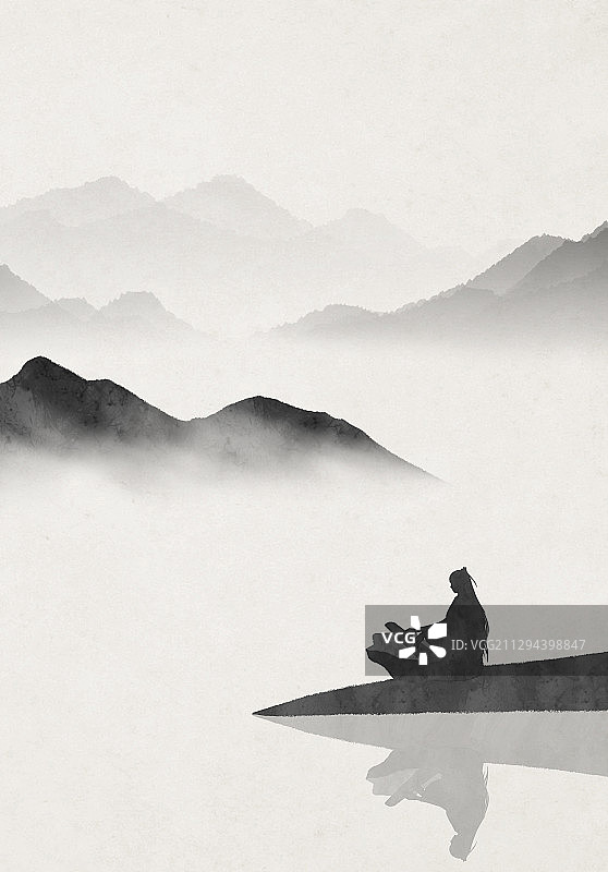 中国风禅意插画古人抚琴图片素材