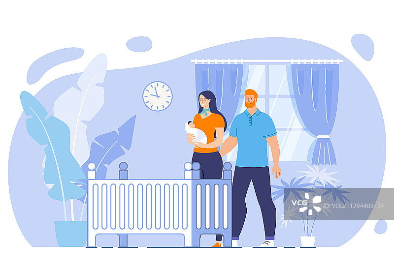 新生儿快乐睡眠扁平概念图片素材