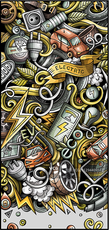 手绘涂鸦电动汽车banner卡通图片素材