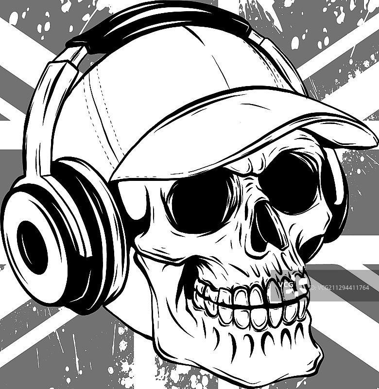 戴着耳机听音乐的骷髅绘画图片素材