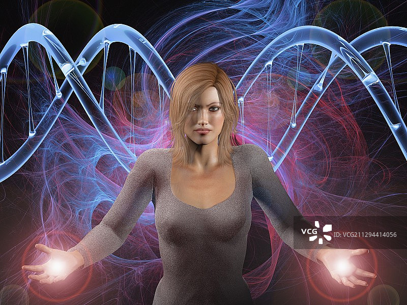 女人和DNA概念图图片素材