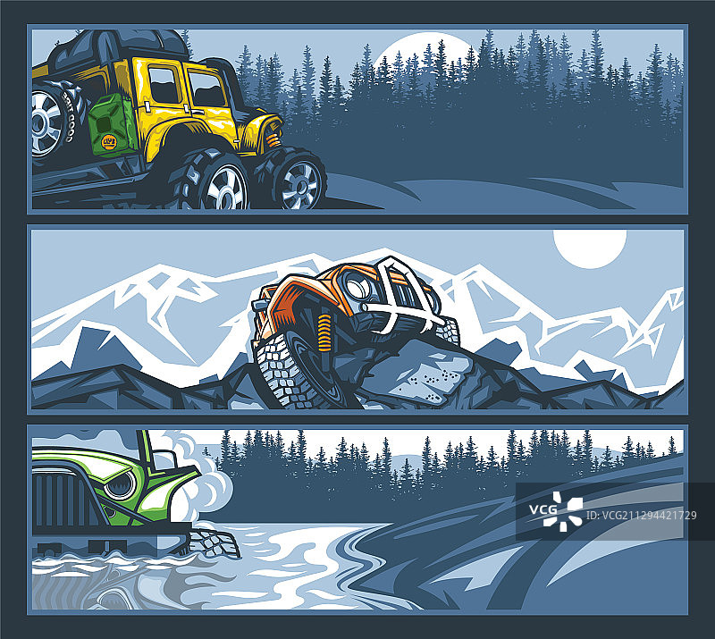 复杂路况中的越野车banner图片素材