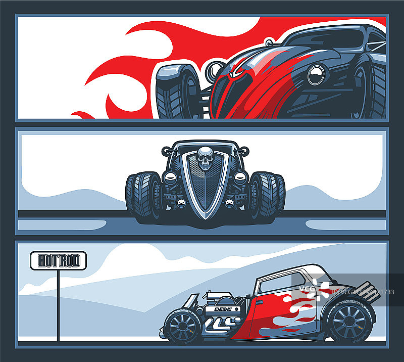 带有改装车的三张banner图片素材