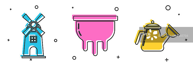 风车牛蹄水壶主题图案集合图片素材