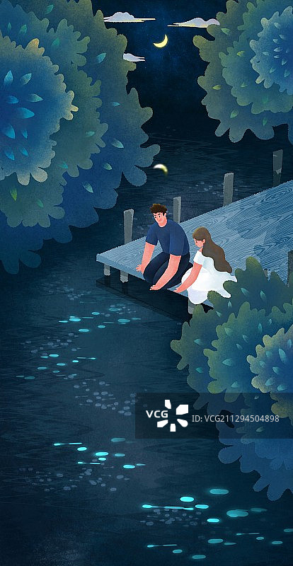 夏季情侣湖边约会图片素材