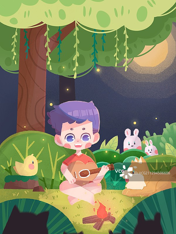 夏日萤火晚会图片素材