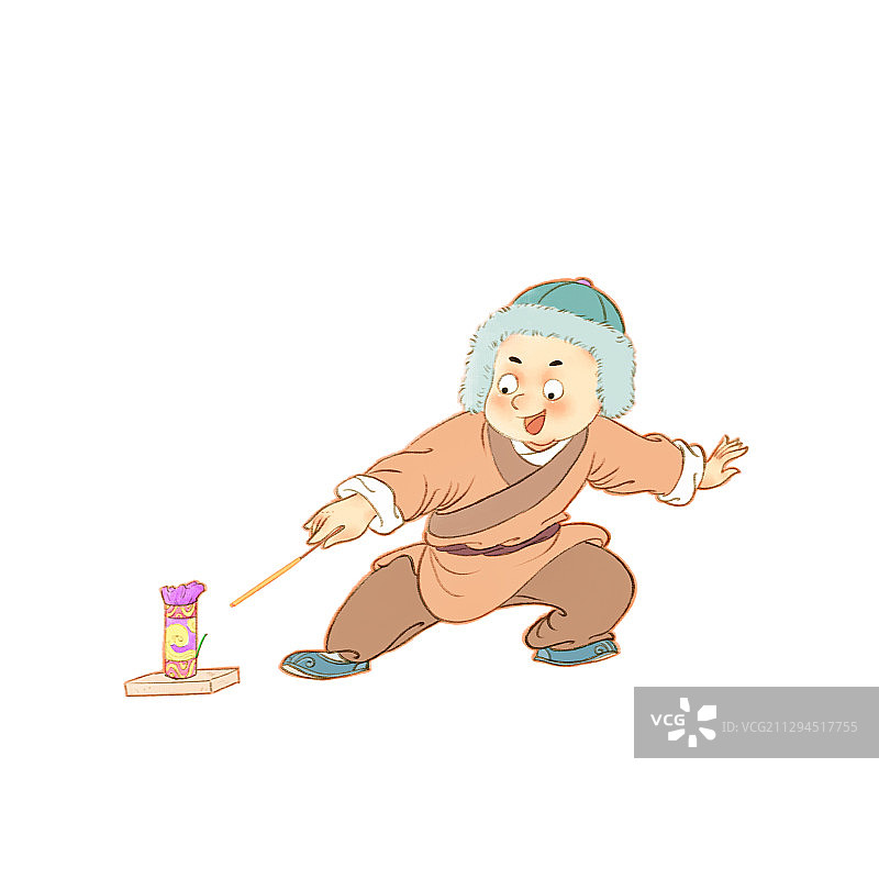 小孩子放鞭炮儿童插画图片素材