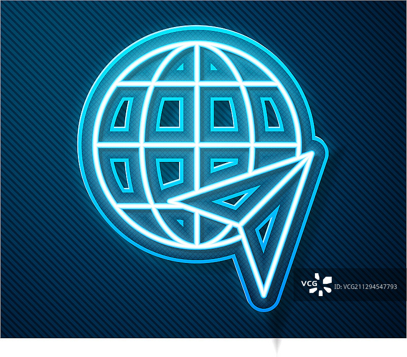 发光霓虹灯地球与飞行飞机图标图片素材