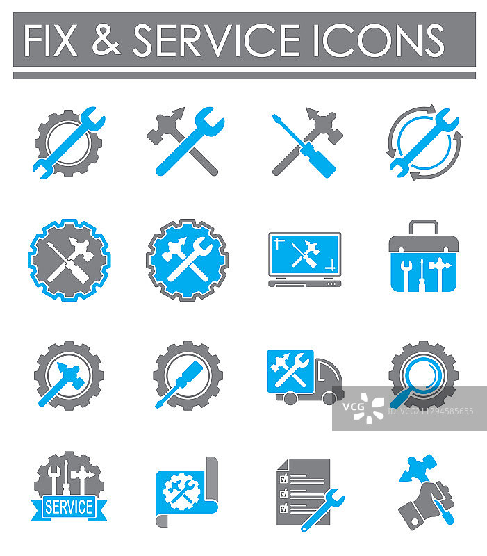背景上的维修和服务相关图标集图片素材