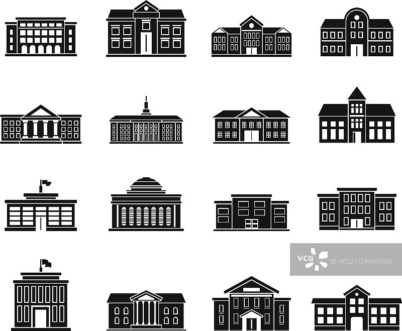 大学建筑图标集简约风格图片素材