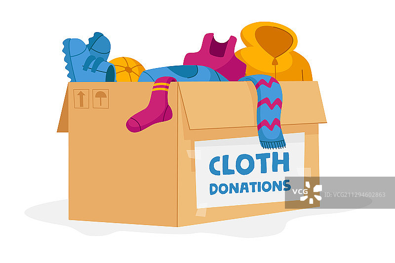 布料捐赠和慈善概念纸箱图片素材