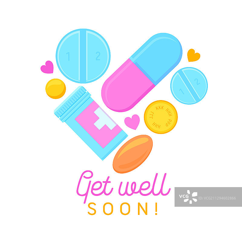 卡通药丸横幅祝您早日康复图片素材