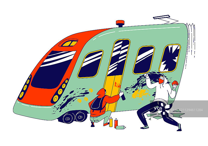 涂鸦画家废弃货车男性角色图片素材