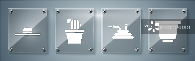 花盆、花园软管和仙人掌图片素材