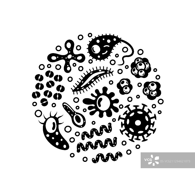 圆形微生物中的细菌和病毒图片素材