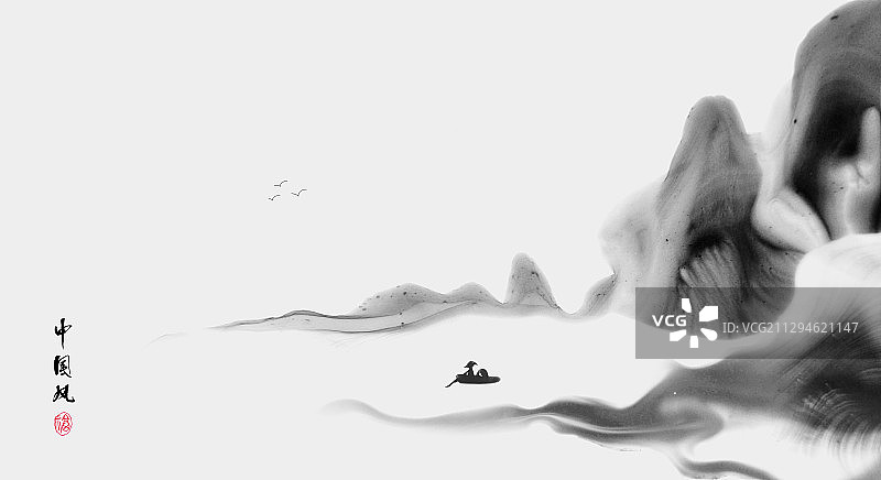 古典中国风抽象山水意境装饰插画图片素材