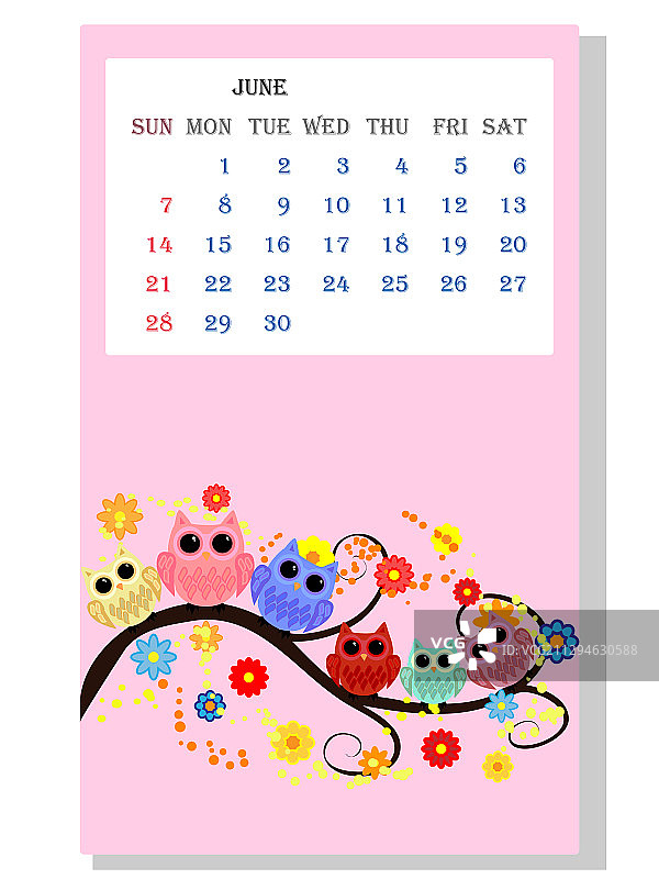 2021年可爱猫头鹰小鸟月历图片素材