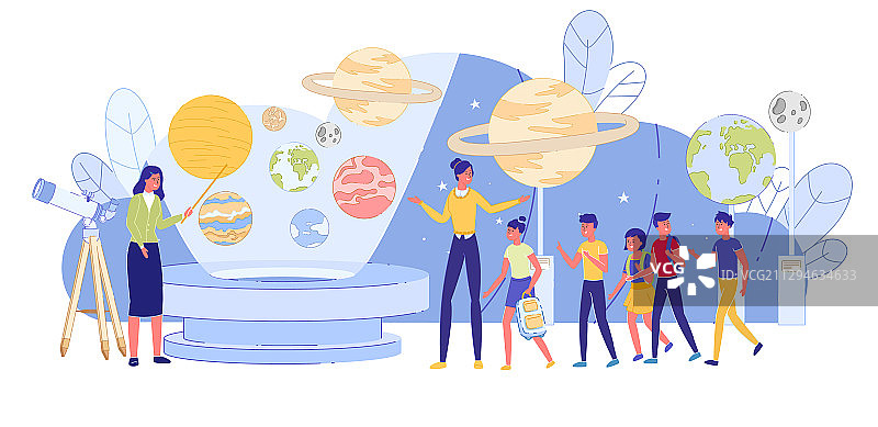 孩子参加互动天文馆教育活动图片素材