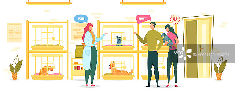 狗狗收容所及欢迎游客的工作人员图片素材