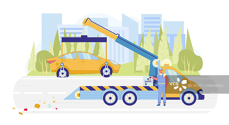 服务人员正在将汽车装载到拖车上图片素材