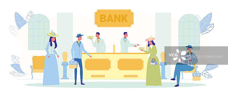 身着古装的顾客在银行内部图片素材