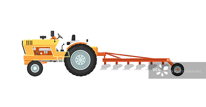 带犁设备的拖拉机图片素材