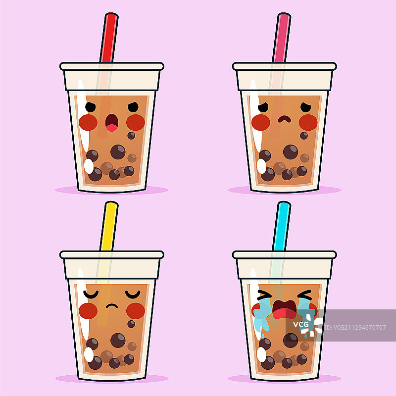 可爱的泡泡茶表情符号头像（负面情绪）图片素材