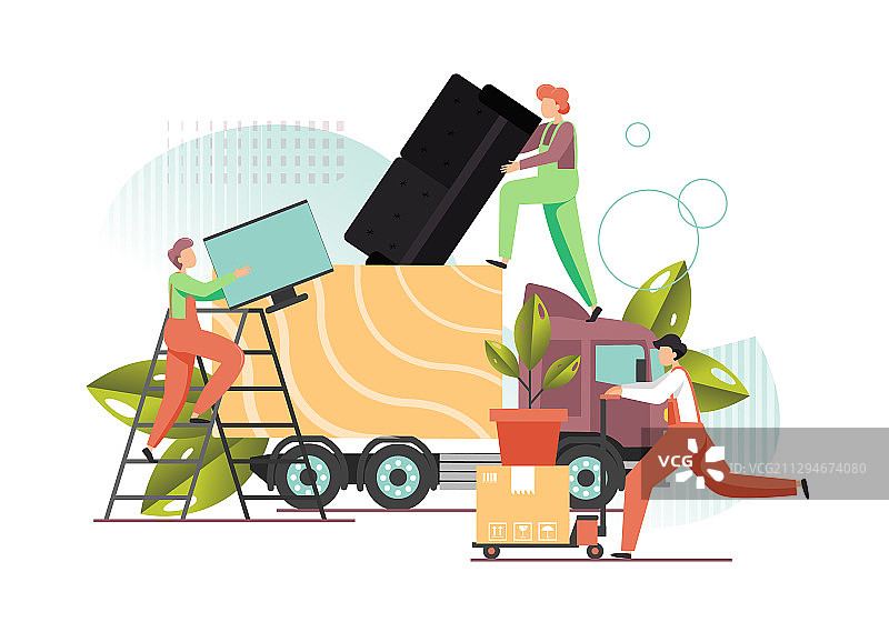 家居搬迁扁平风格设计图片素材