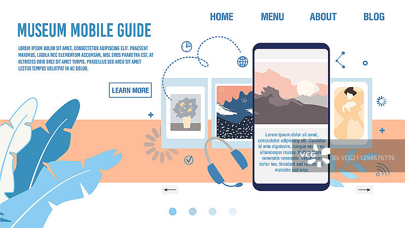 博物馆虚拟导览APP扁平网页图片素材