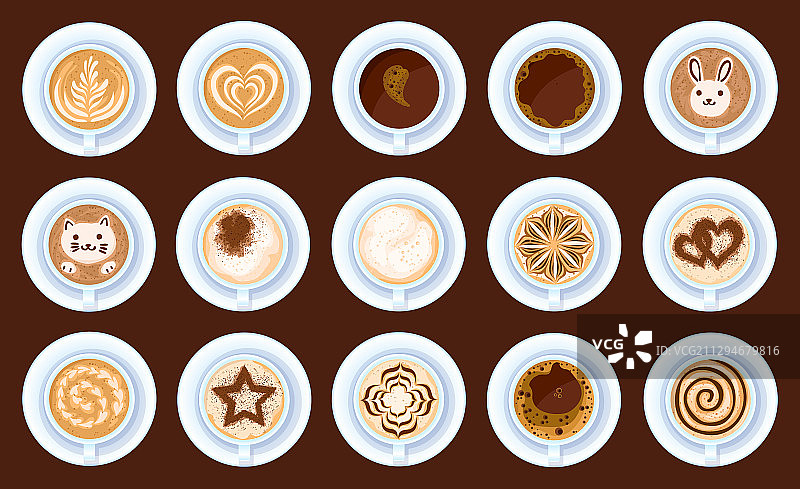 咖啡卡通图标集合俯视图图片素材
