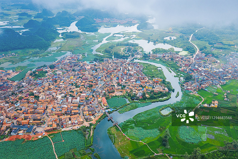 云南省文山州丘北县普者黑风景区航拍图片素材