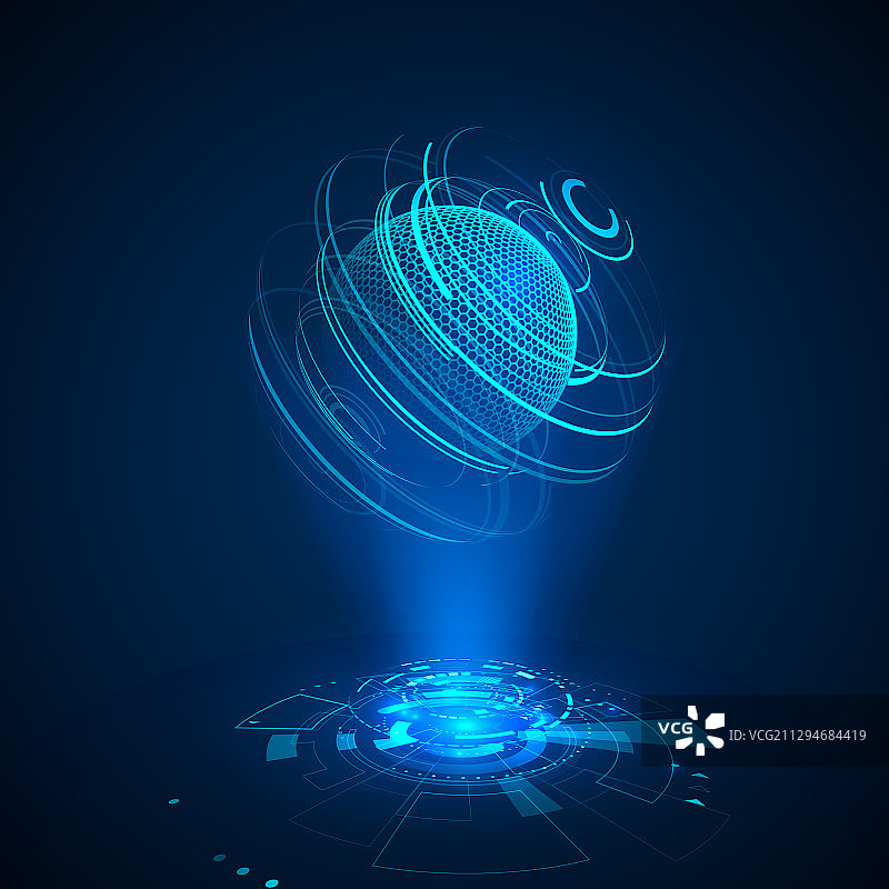 未来感3D雷达全息抽象星球图片素材