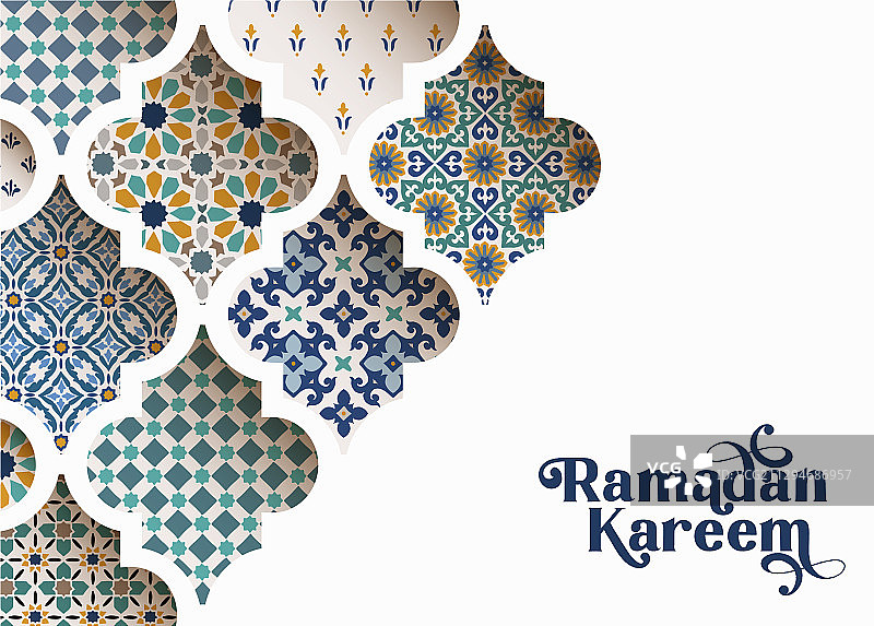 彩色装饰阿拉伯瓷砖特写图片素材