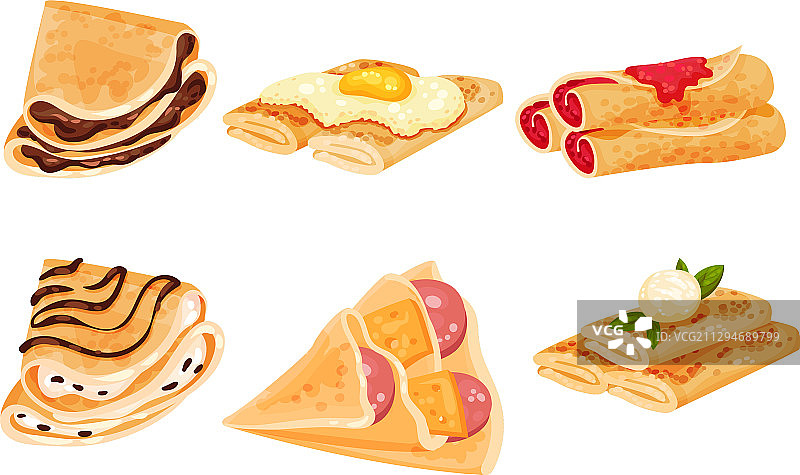 多种馅料的法式薄饼或俄式薄饼卷图片素材