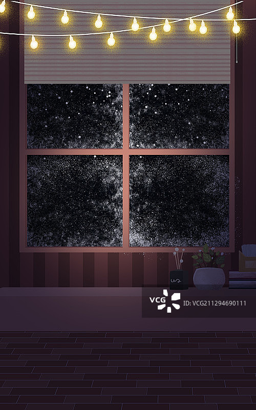 下雪的冬季和没有人的窗边图片素材