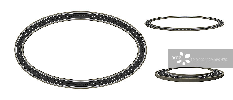 椭圆形道路3D不同视角图片素材