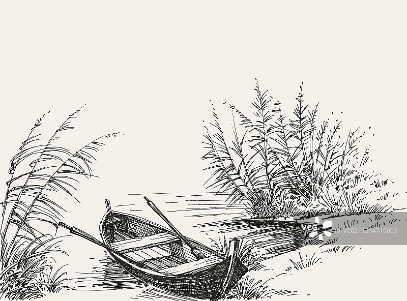 湖岸边空旷的船只，尽享放松图片素材