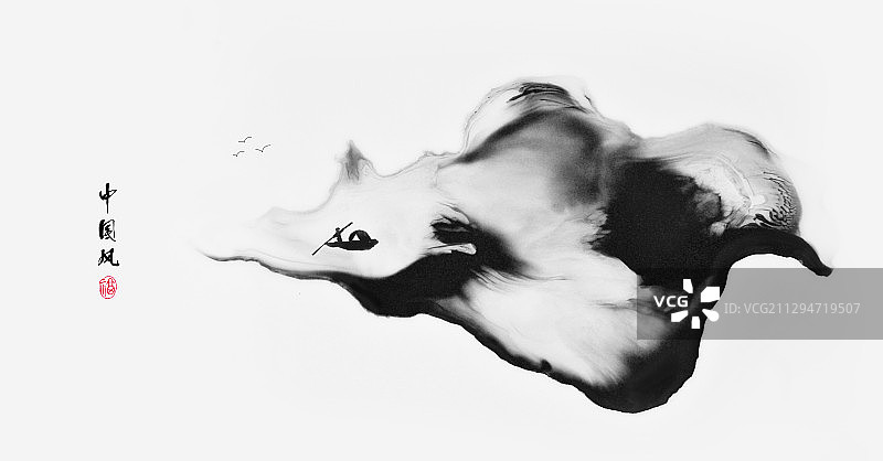 古典抽象中国风山水意境装饰插画图片素材