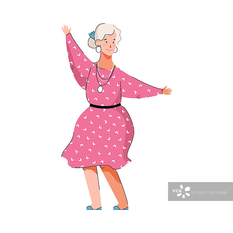 微笑的年长妇女卡通人物跳舞图片素材
