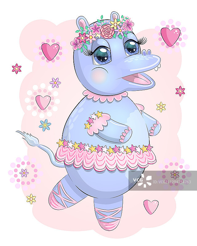 手绘卡通河马跳芭蕾舞图片素材