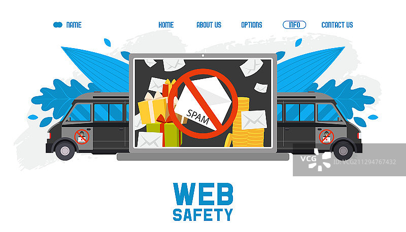 网络安全卡车垃圾邮件网络保护扁平风格图片素材