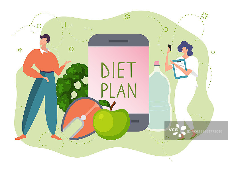 卡通成人健康饮食计划App图片素材