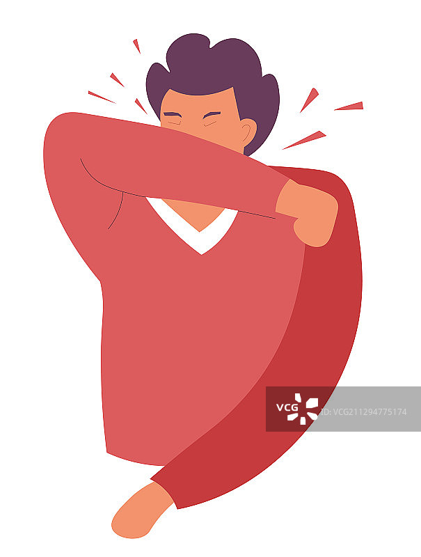 在肘部咳嗽或打喷嚏的人，关于冠状病毒图片素材